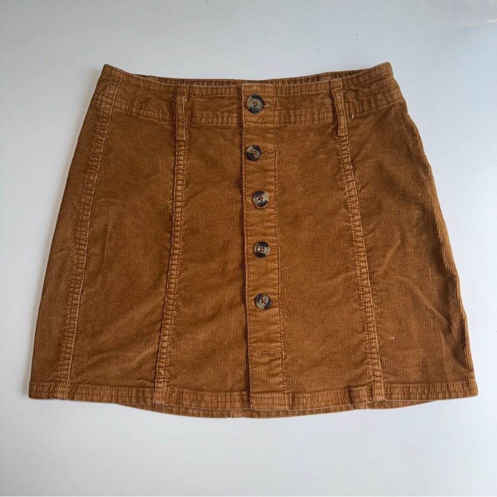 American Eagle Hi Rise A Line Corduroy Button Front Skirt Brown‎ Size 00